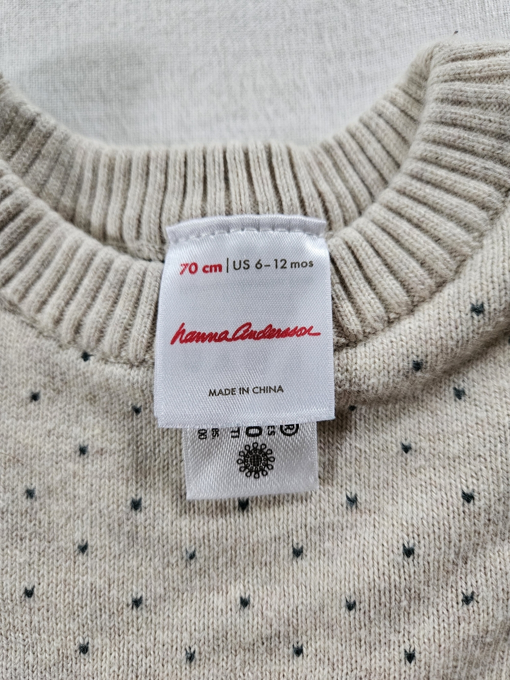 Hanna Andersson Cream Knit Dress with Multicolor Gnome Border - Picture 3 of 3